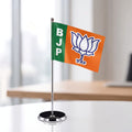 Premium Chrome BJP (Bharatiya Janata Party) Table Flag Stand - Miniature Desktop Party Flag