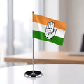 Premium Chrome Indian National Congress Table Flag Stand - Miniature Desktop Party Flag