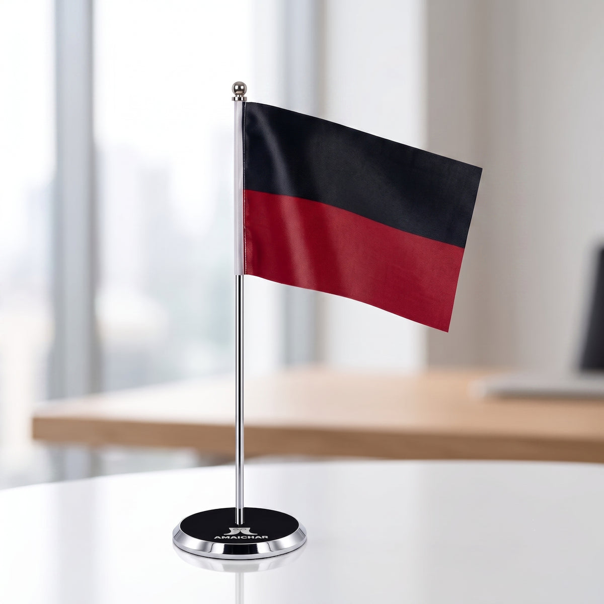 Premium Chrome DMK (Dravida Munnetra Kazhagam) Table Flag Stand - Miniature Desktop Party Flag